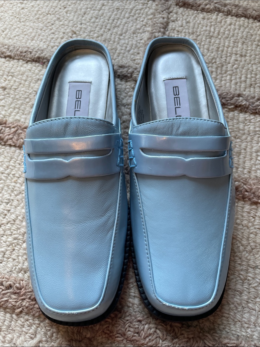 Bellini Light Blue Leather Penny Loafers Mules Size 5.5